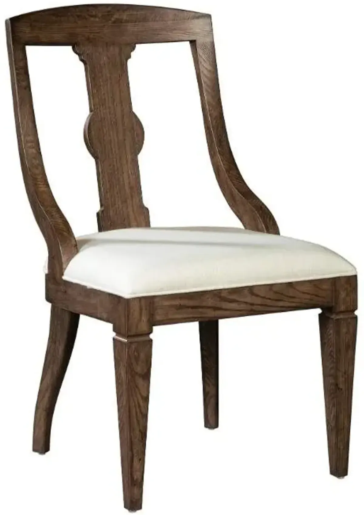 Hekman Classic Rustic Oak Dining Chair with Cream Cushion & Elegant Baluster Back Design