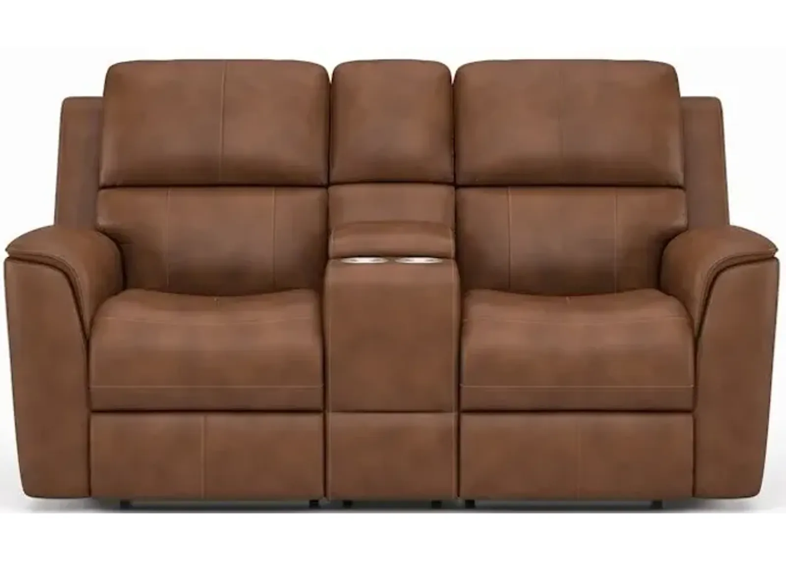 Flexsteel Henry Caramel Leather Triple Power Reclining Console Loveseat