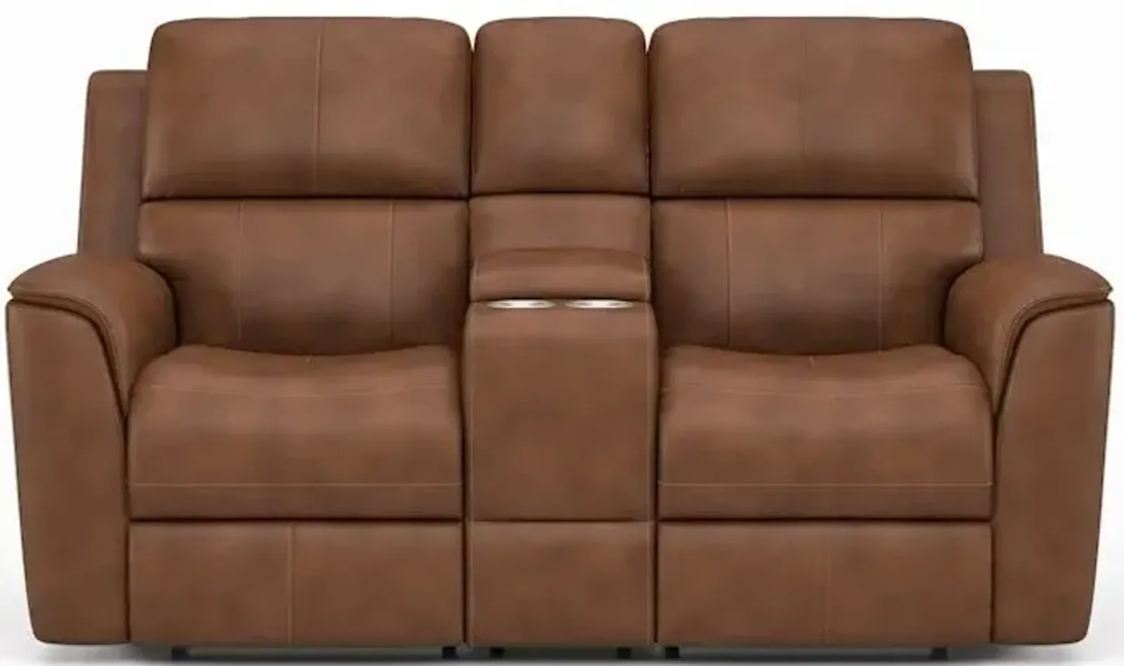 Flexsteel Henry Caramel Leather Triple Power Reclining Console Loveseat