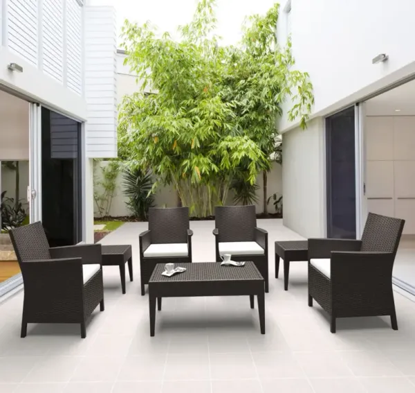 Compamia California Wickerlook Casual 7-Piece Brown Sunbrella Natural Cushion Outdoor Lounge Set