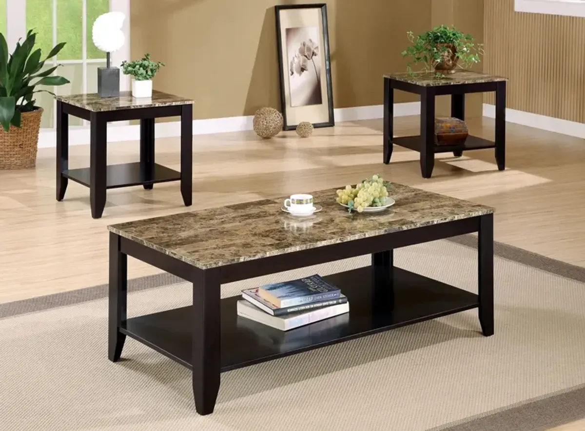 Coaster Flores 3-Piece Faux Marble Top Coffee Table Set Cappuccino