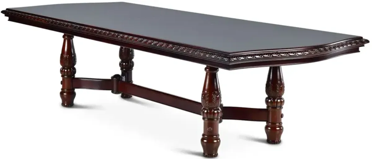 Steve Silver Antoinette 120-Inch Pedestal Dining Table With 24-Inch Leaf In Warm Brown Cherry