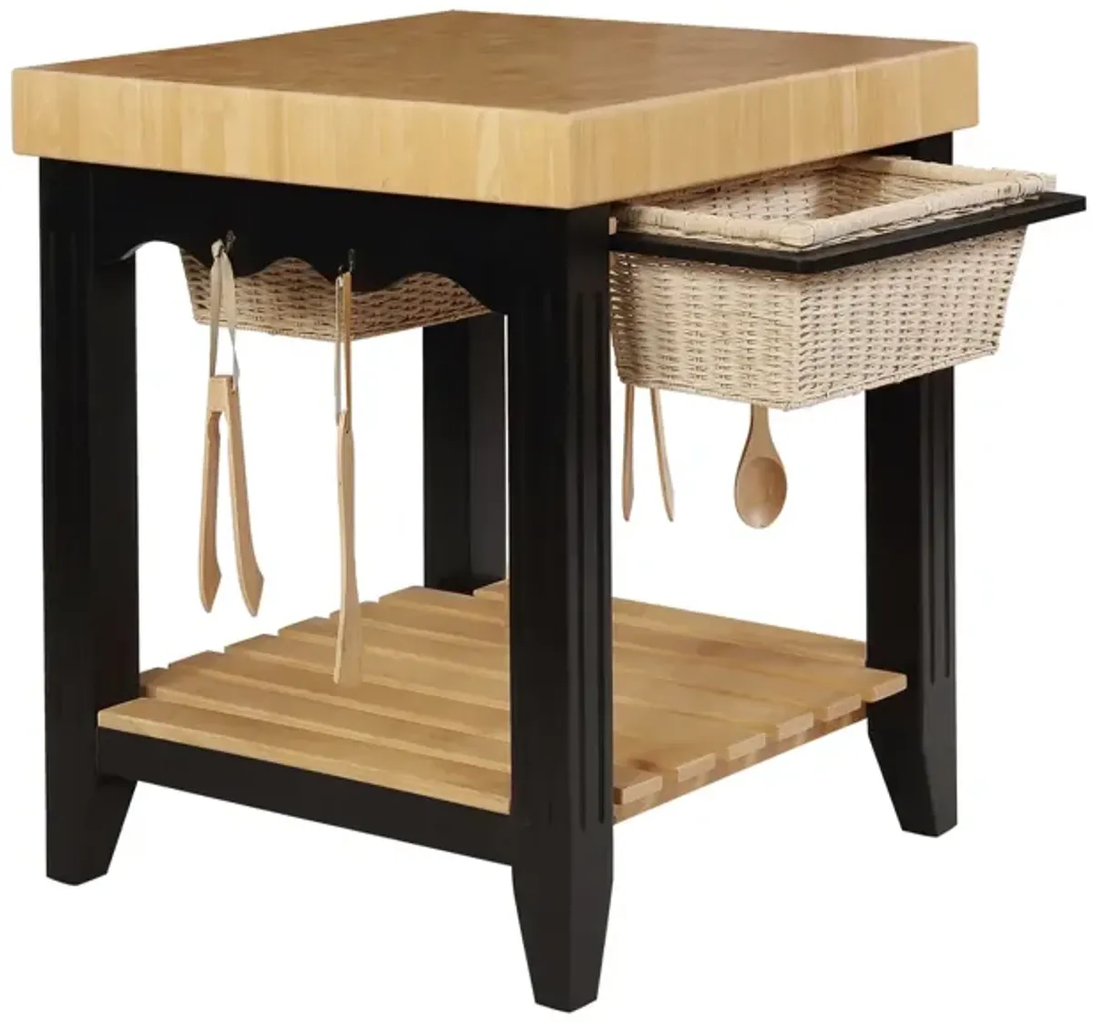 Powell Color Story Black Butcher Block Kitchen Island