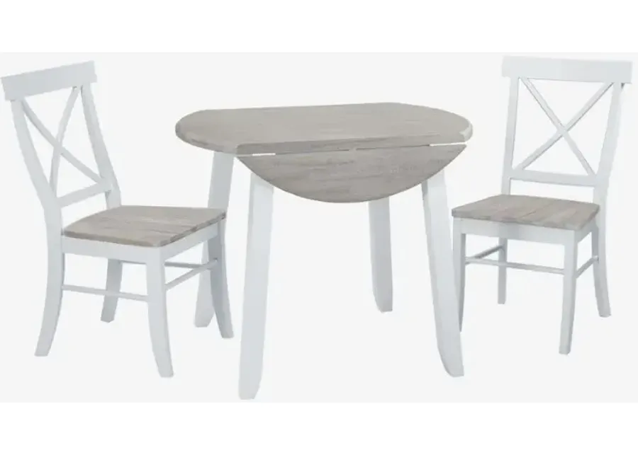 OYSTER BAY DROPLEAF DINING TABLE -WHITE/FRENCH GREY SOLID WOOD TOP & BASE