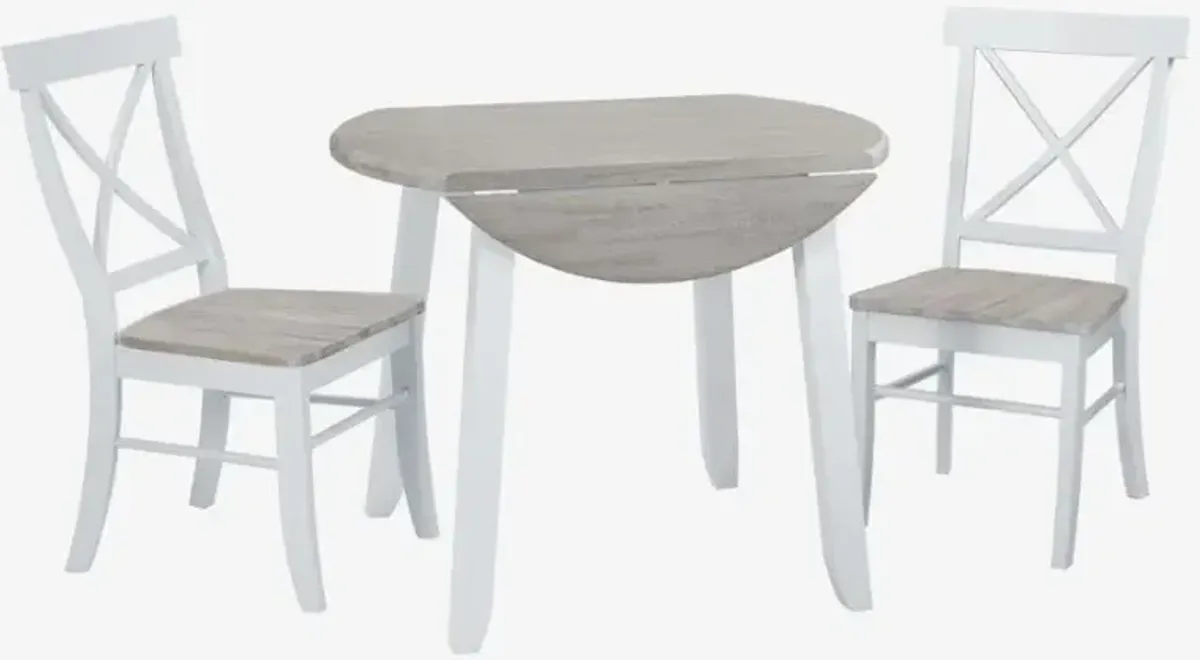 Madison Avenue Oyster Bay White & French Grey Round Drop Leaf Dining Table