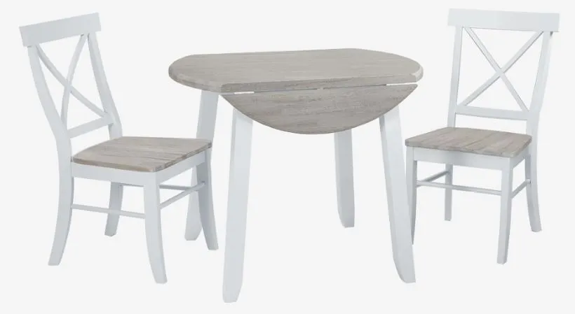 OYSTER BAY DROPLEAF DINING TABLE -WHITE/FRENCH GREY SOLID WOOD TOP & BASE