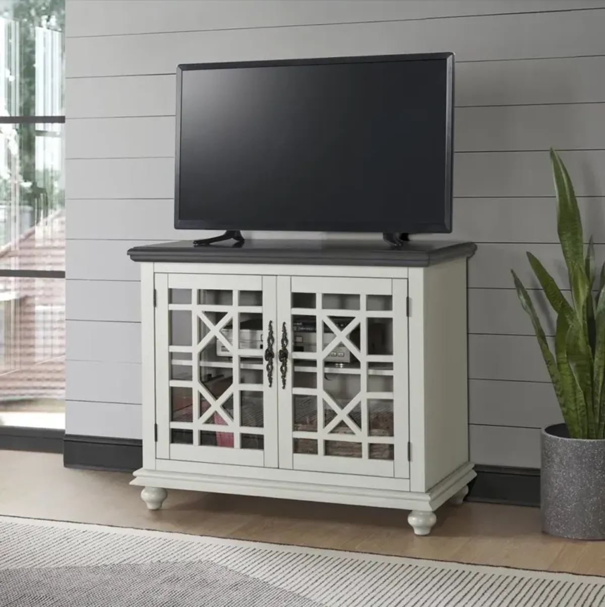 Martin Svensson Elegant Small Spaces TV Stand in White with Grey Top