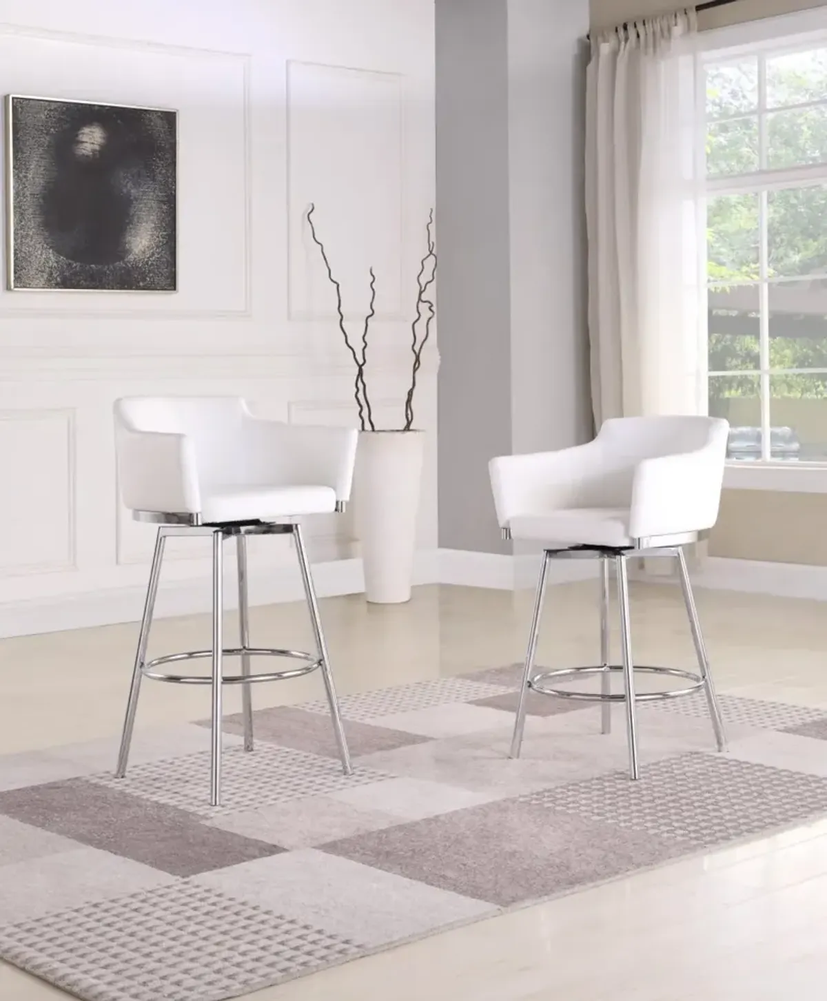 Chintaly Dusty White Modern Club Counter Stool with Memory Swivel