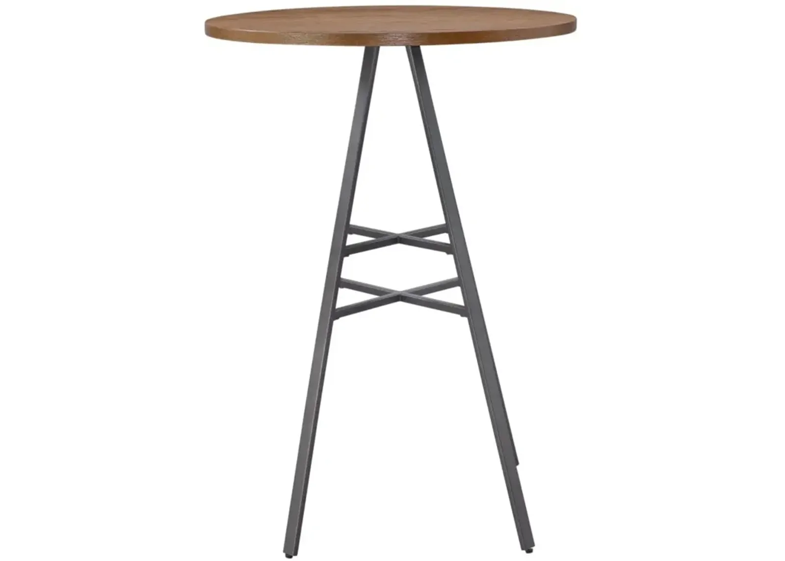 American Woodcrafters Filmore Round Wood Top with Metal Base Pub Tables in Slate Grey with Golden Oak Top