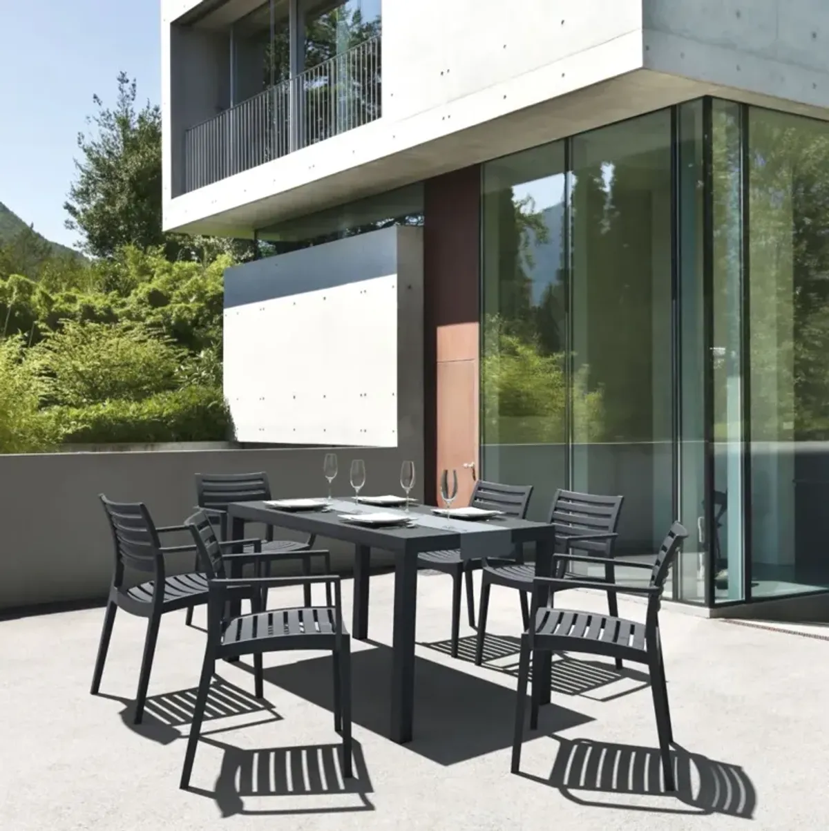 Compamia Artemis Resin Rectangle Dining Set with 6 Arm Chairs Dark Gray