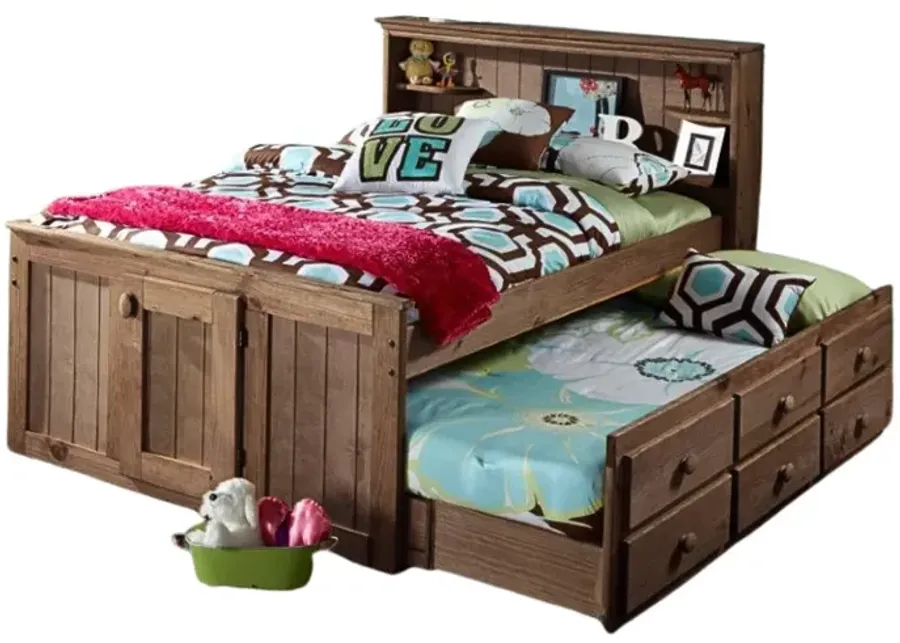 DIEGO CHESTNUT TWIN CAPTAIN'S BED WITH TWIN TRUNDLE AND BUNKIE MATTRESSES