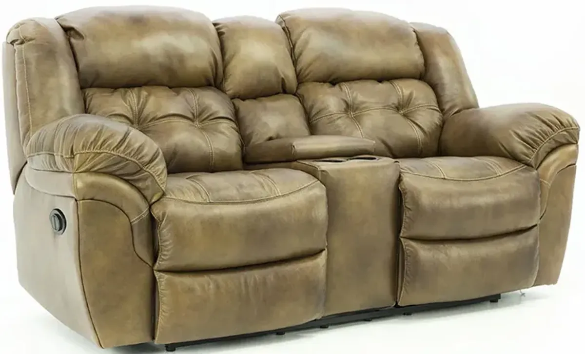 HUDSON SADDLE LEATHER 1P POWER LOVESEAT WITH CONSOLE