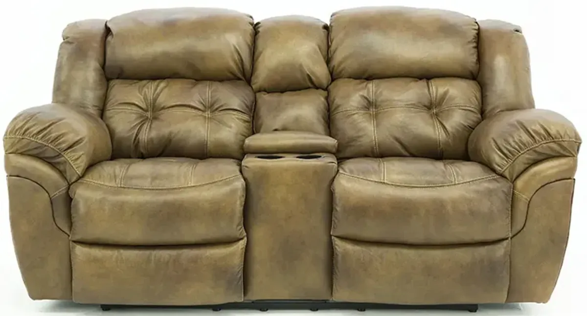 HUDSON SADDLE LEATHER 1P POWER LOVESEAT WITH CONSOLE