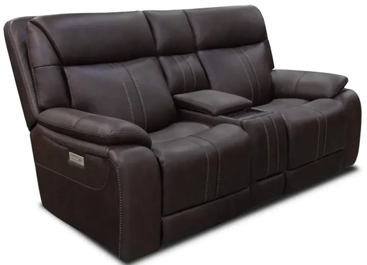 XARA EARTH LEATHER POWER CONSOLE LOVESEAT