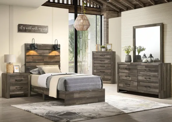 ARIANNA BROWN TWIN BED WITH LIGHTS