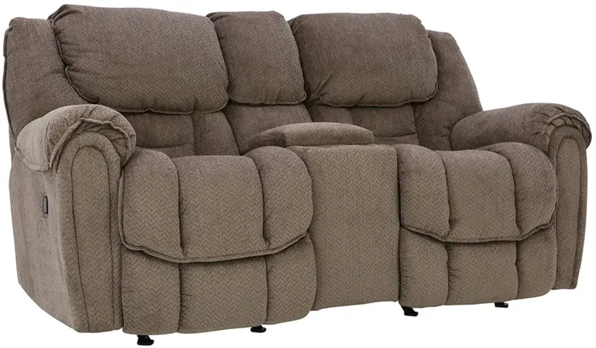 BAXTER TAUPE RECLINING LOVESEAT WITH CONSOLE