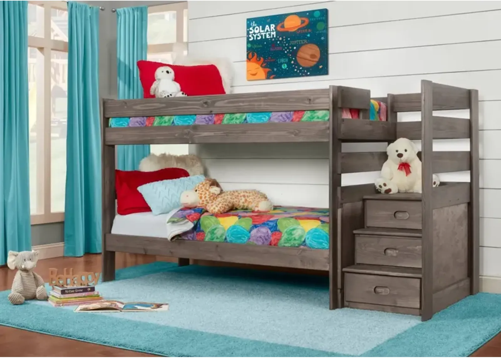 SAWYER DRIFTWOOD TWIN OVER TWIN STAIRBED WITH BUNKIE MATTRESSES