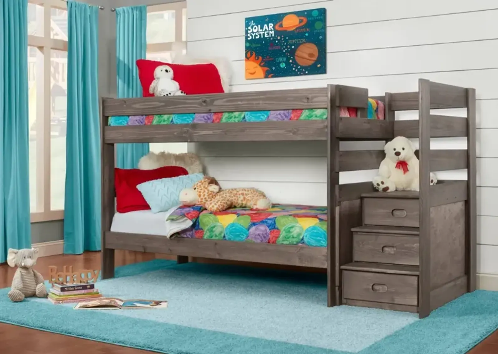 SAWYER DRIFTWOOD TWIN OVER TWIN STAIRBED WITH BUNKIE MATTRESSES