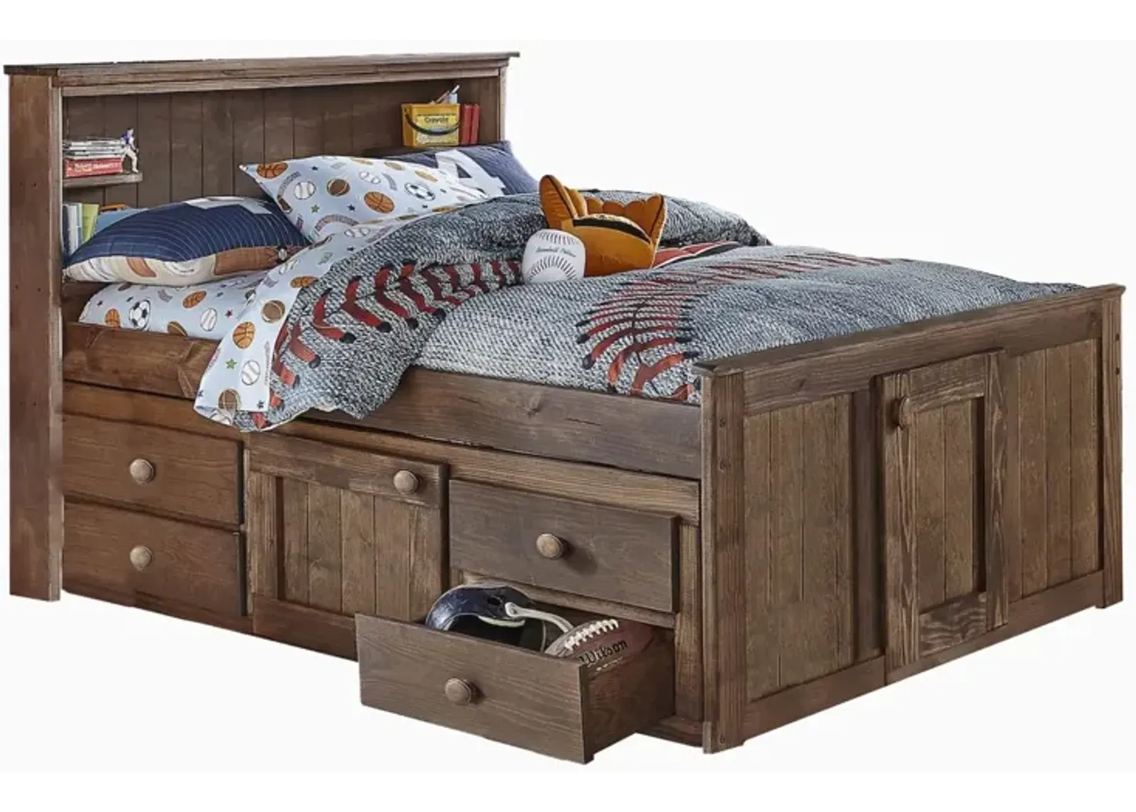 DIEGO CHESTNUT FULL CAPTAIN'S BED WITH STORAGE AND BUNKIE MATTRESS