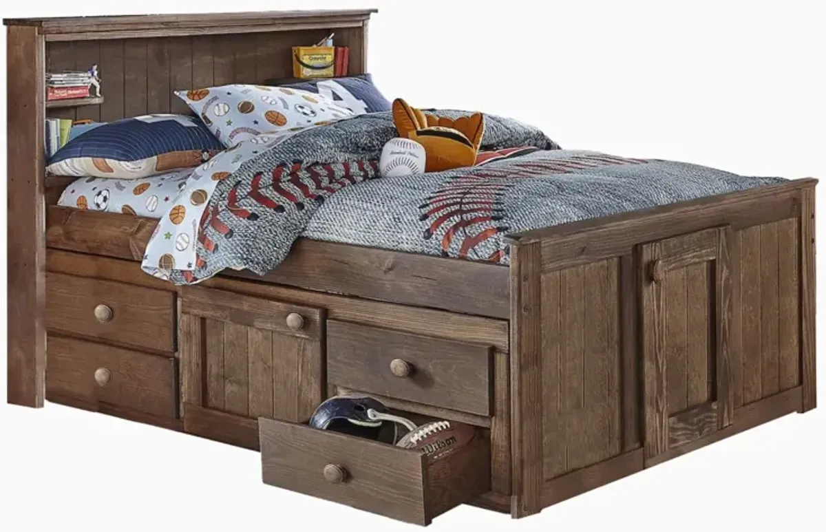 DIEGO CHESTNUT FULL CAPTAIN'S BED WITH STORAGE AND BUNKIE MATTRESS