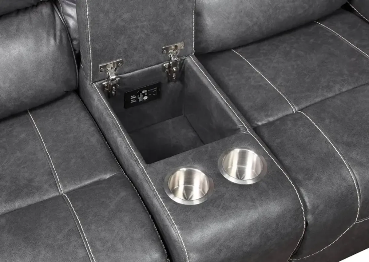 KEILY GREY GLIDER RECLINING LOVESEAT WITH CONSOLE