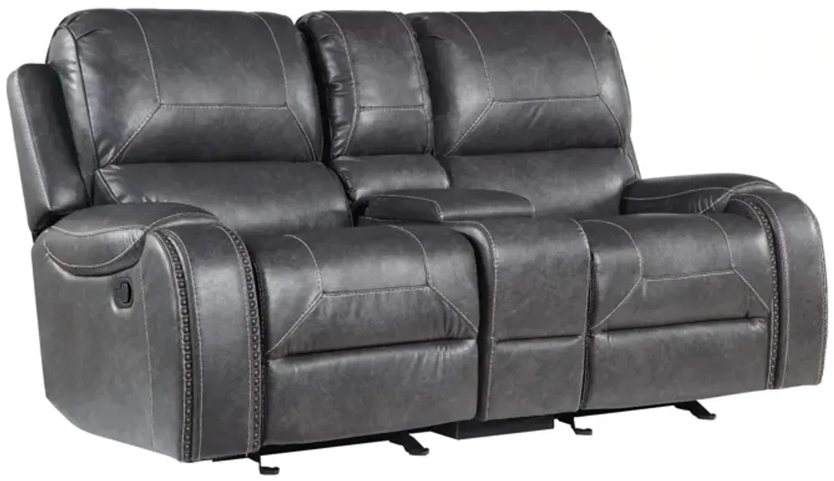 KEILY GREY RECLINING LOVESEAT WITH CONSOLE