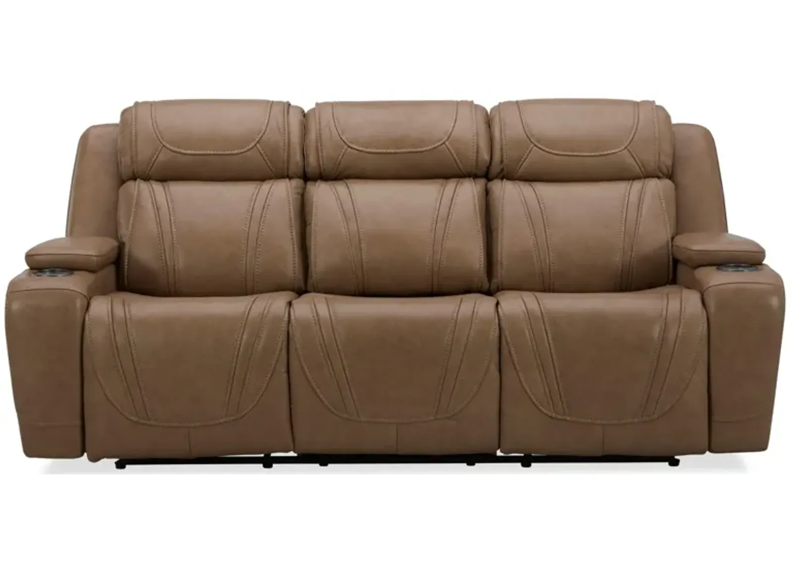 BOSTON SAND LEATHER POWER SOFA WITH DROP DOWN TABLE