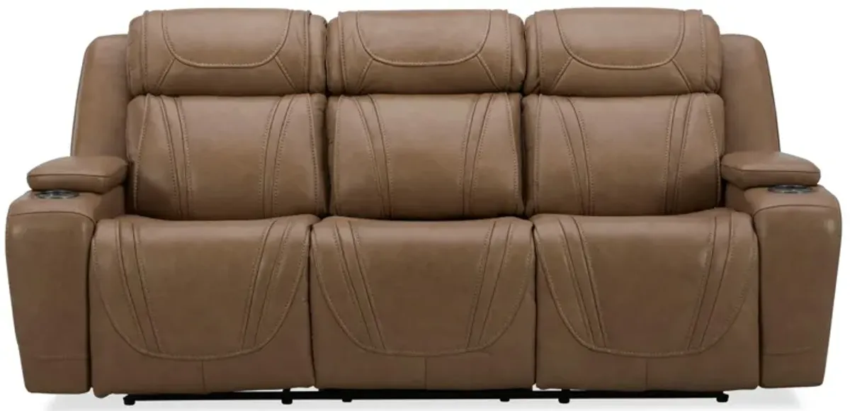 BOSTON SAND LEATHER POWER SOFA WITH DROP DOWN TABLE