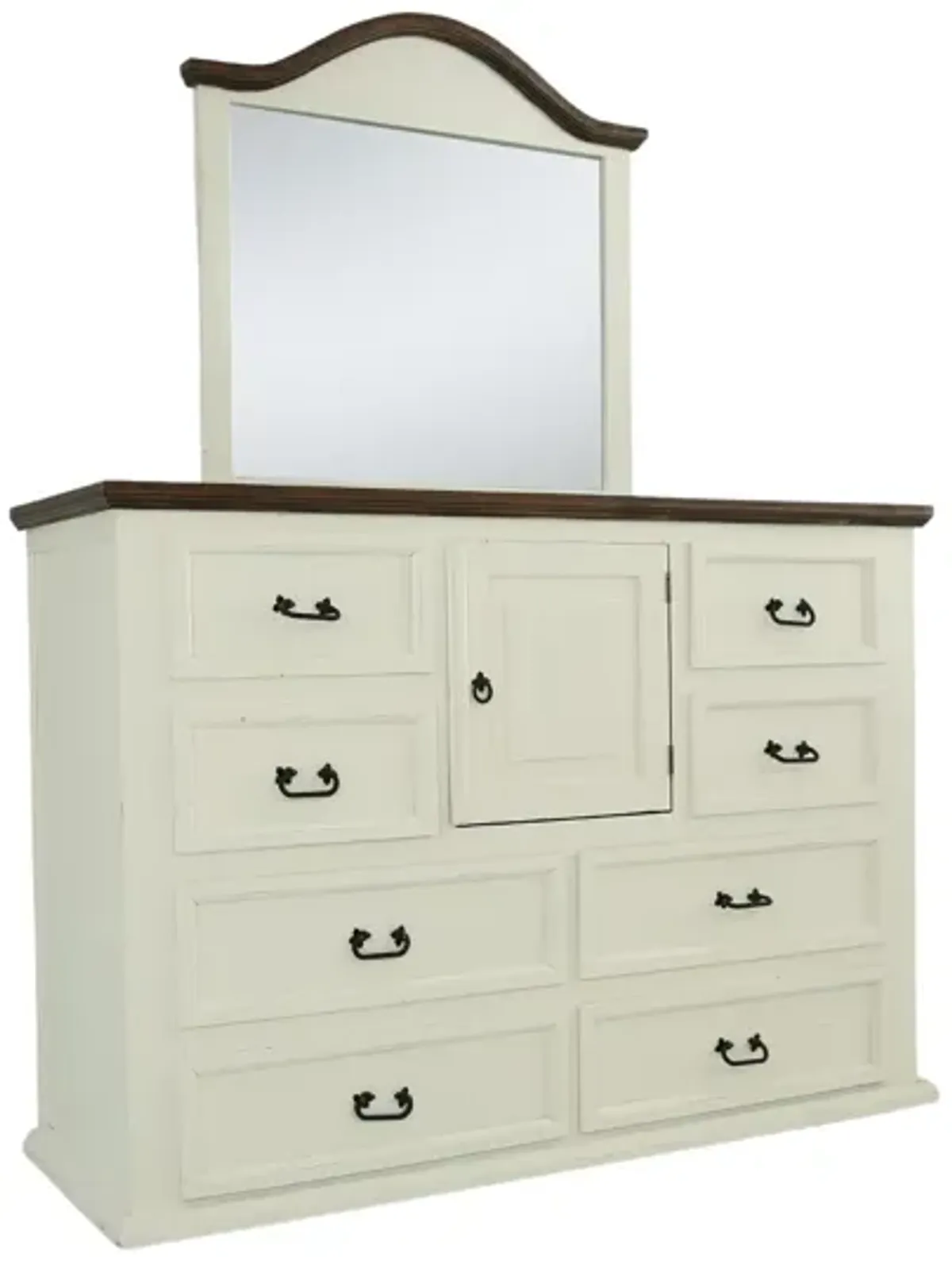 MANSION AGED WHITE DRESSER AND MIRROR