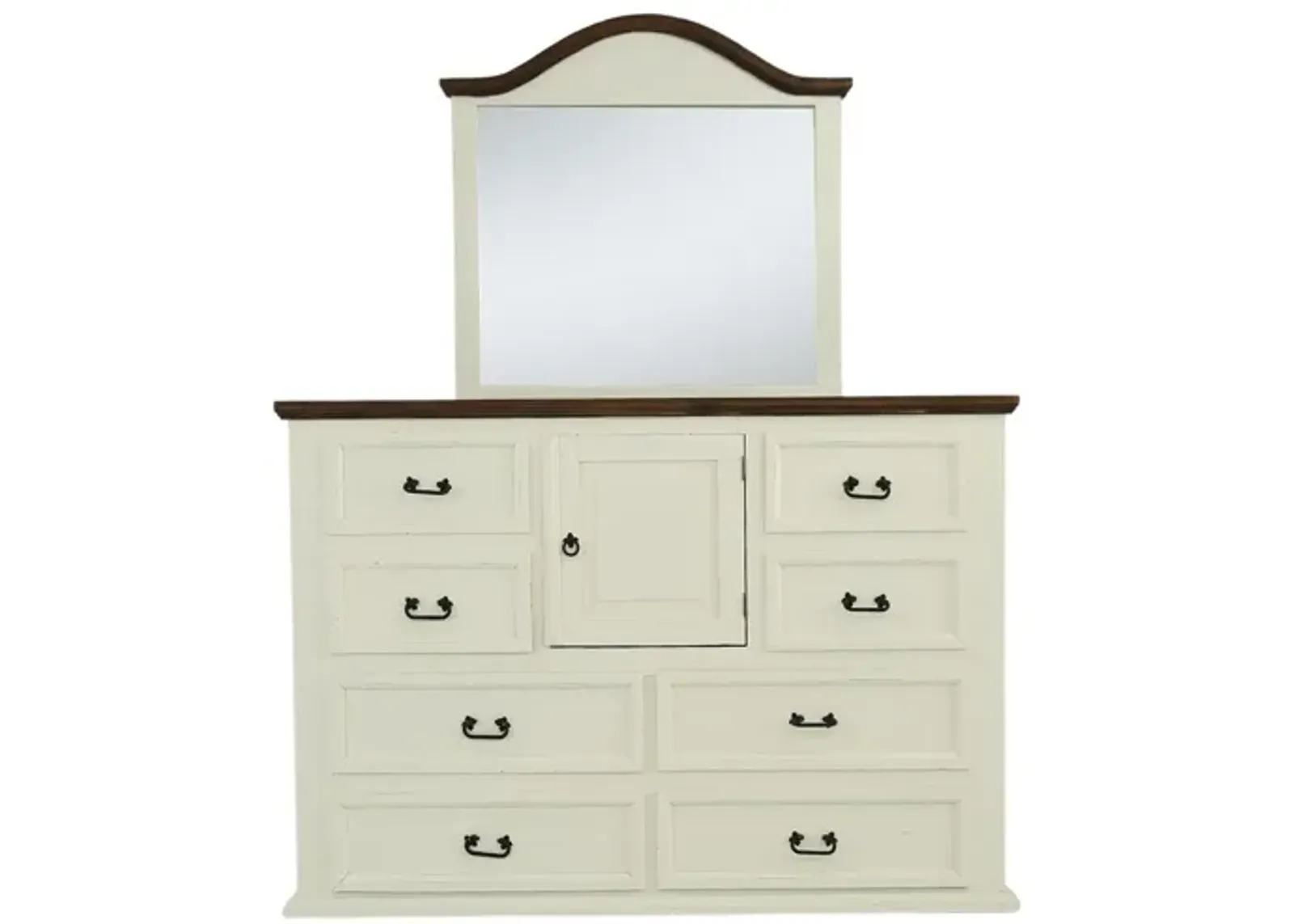 MANSION AGED WHITE DRESSER AND MIRROR