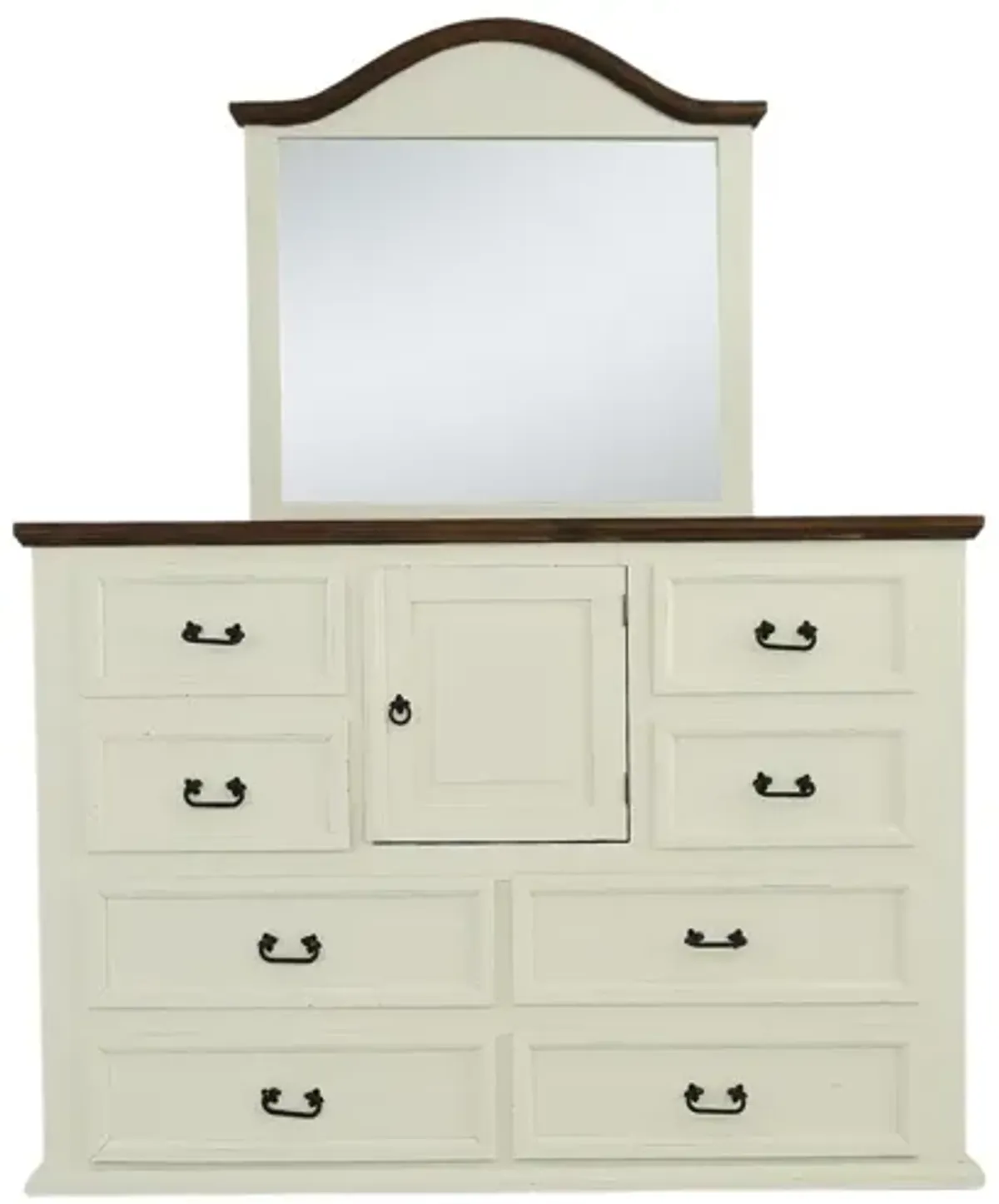 MANSION AGED WHITE DRESSER AND MIRROR