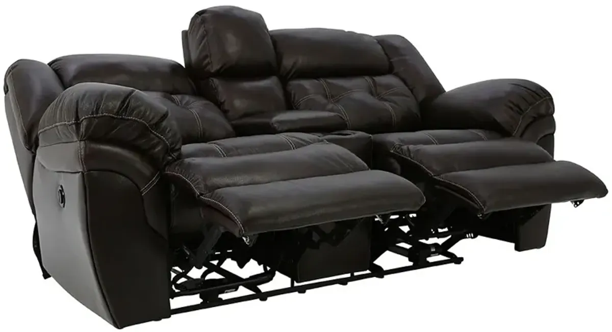 HUDSON CHOCOLATE LEATHER 1P POWER LOVESEAT WITH CONSOLE