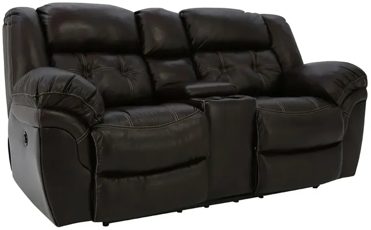 HUDSON CHOCOLATE LEATHER 1P POWER LOVESEAT WITH CONSOLE