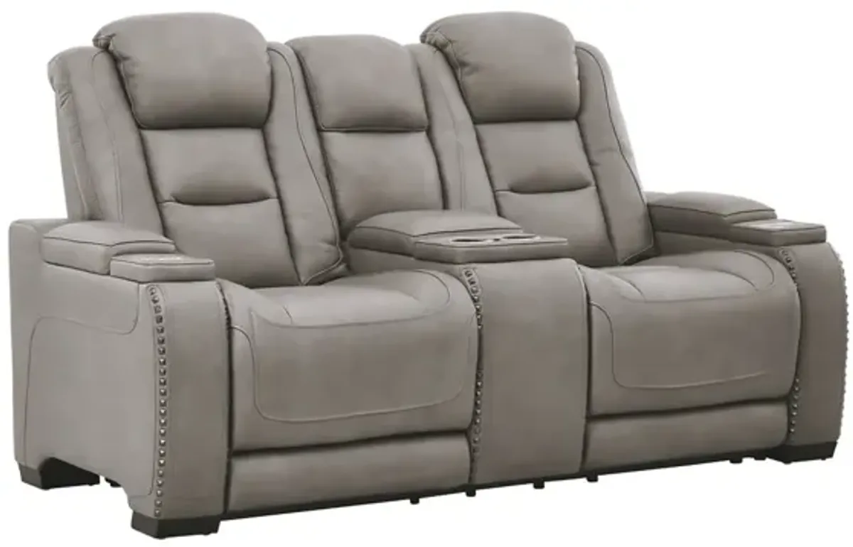 MAN-DEN GRAY 3P POWER LOVESEAT WITH CONSOLE