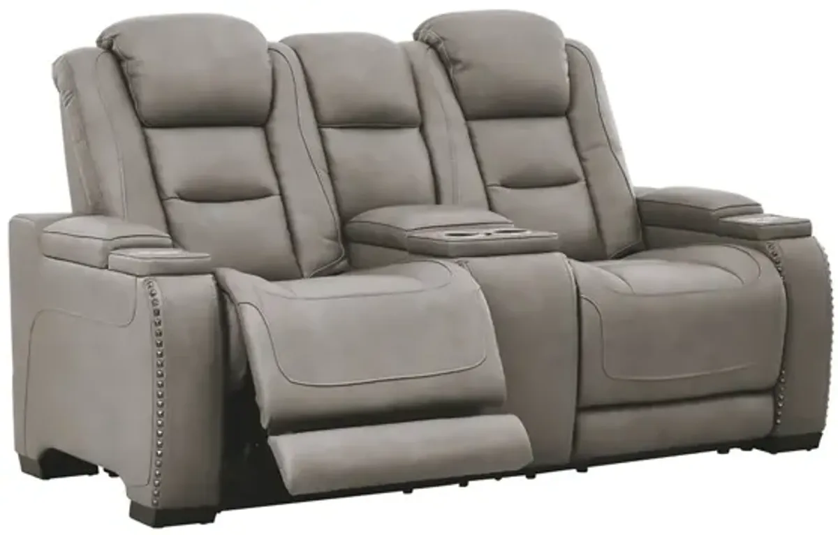 MAN-DEN GRAY 3P POWER LOVESEAT WITH CONSOLE