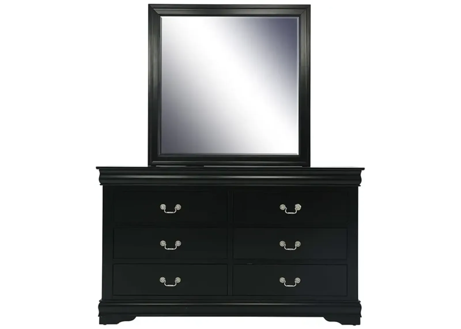 LOUIS PHILIP BLACK DRESSER AND MIRROR