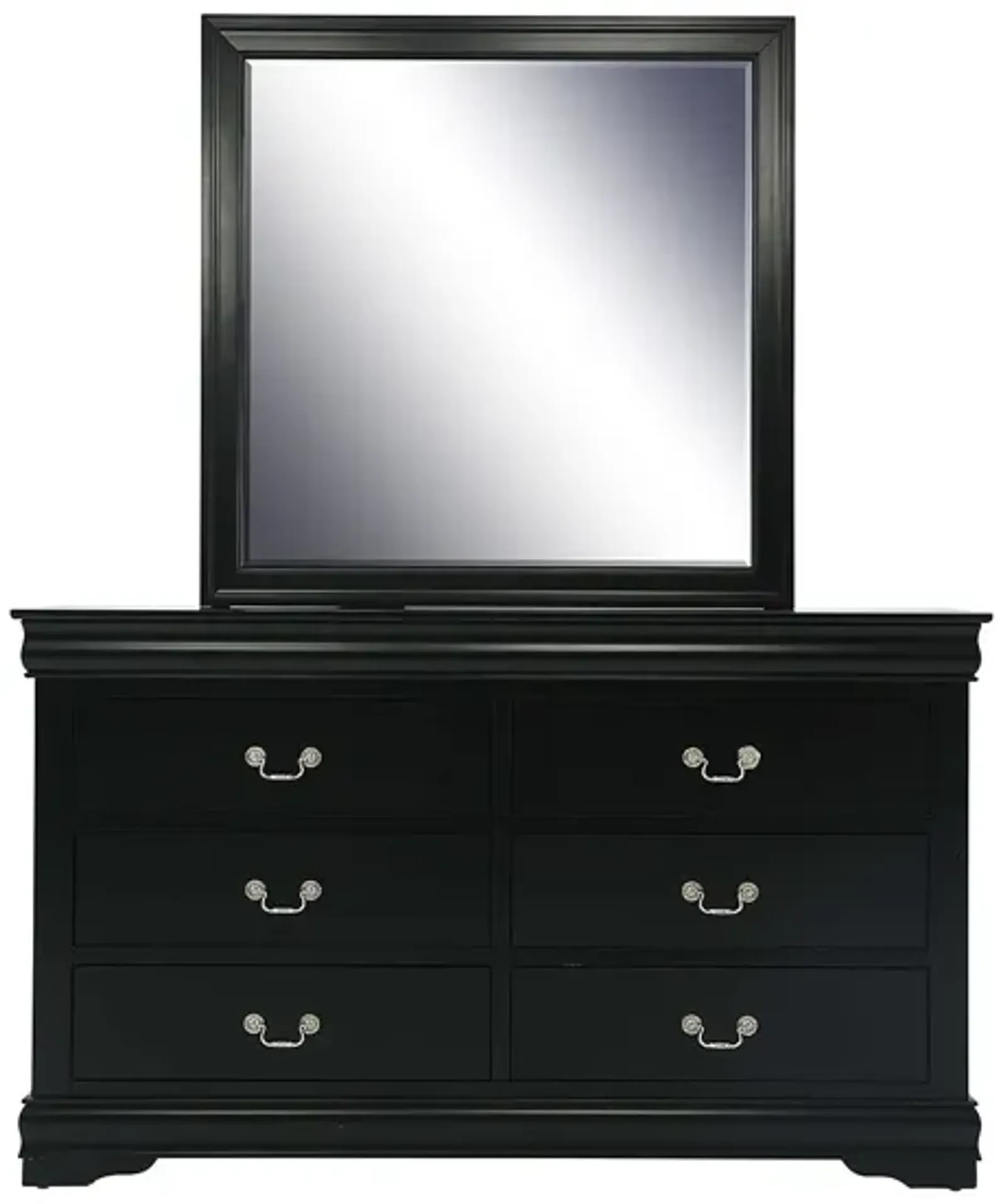 LOUIS PHILIP BLACK DRESSER AND MIRROR