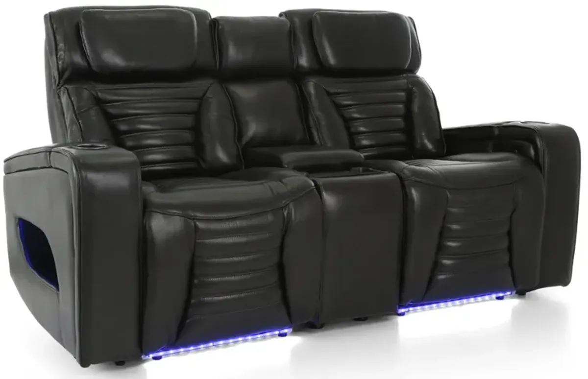 CALLIX BLACKBERRY LEATHER P2 POWER LOVESEAT WITH CONSOLE AND LIGHTS