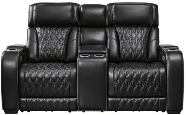 BOYINGTON BLACK P3 POWER CONSOLE LOVESEAT WITH MASSAGE, HEAT, AND LED LIGHTING