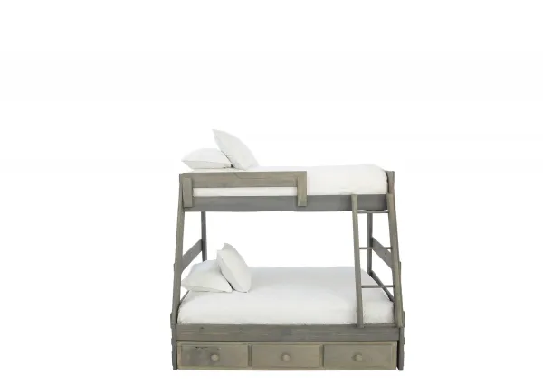 SAWYER DRIFTWOOD TWIN OVER FULL BUNKBED WITH STORAGE AND BUNKIE BOARDS