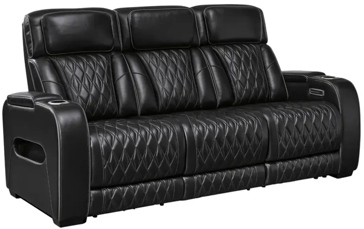 BOYINGTON BLACK P3 POWER SOFA WITH MASSAGE, HEAT, AND LED LIGHTING