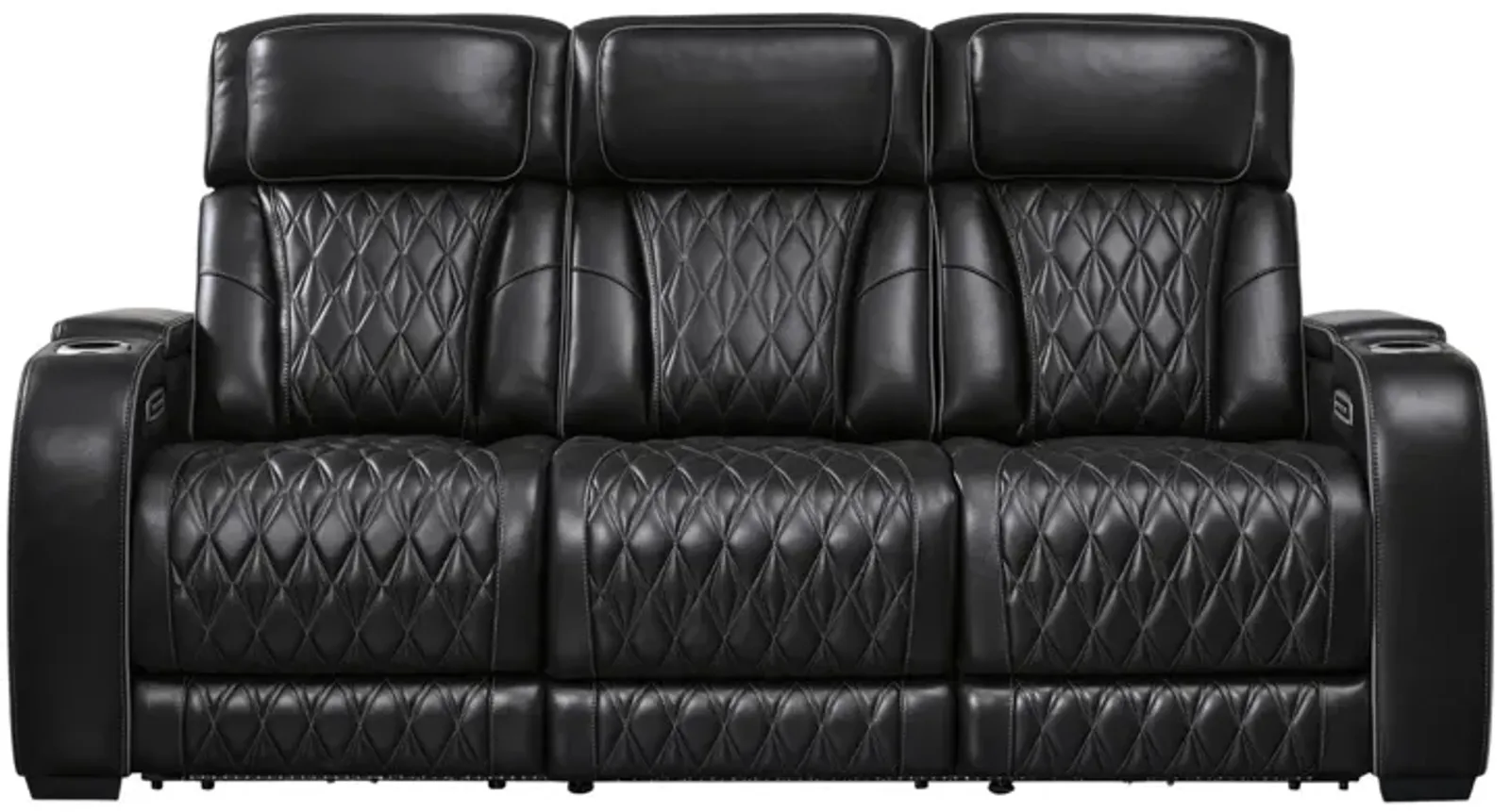 BOYINGTON BLACK P3 POWER SOFA WITH MASSAGE, HEAT, AND LED LIGHTING