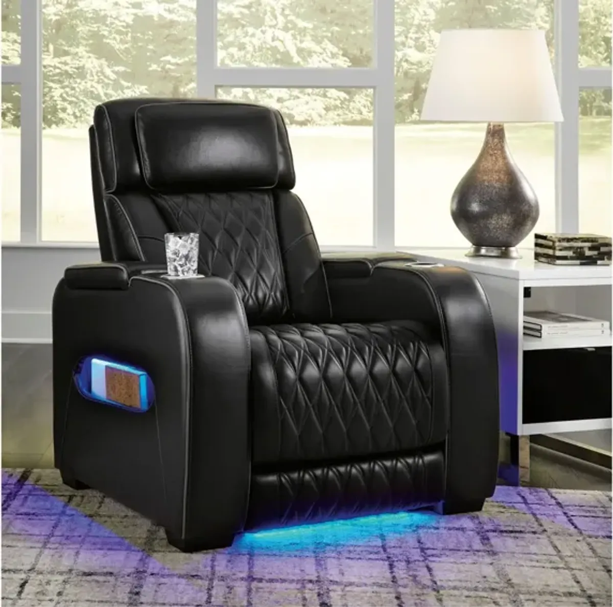 BOYINGTON BLACK P3 POWER RECLINER WITH MASSAGE, HEAT, AND LED LIGHTING