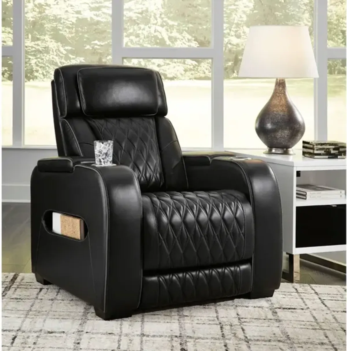 BOYINGTON BLACK P3 POWER RECLINER WITH MASSAGE, HEAT, AND LED LIGHTING