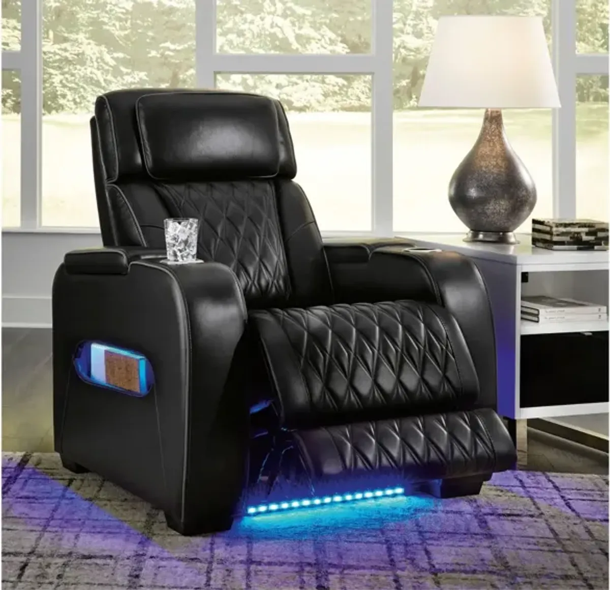 BOYINGTON BLACK P3 POWER RECLINER WITH MASSAGE, HEAT, AND LED LIGHTING