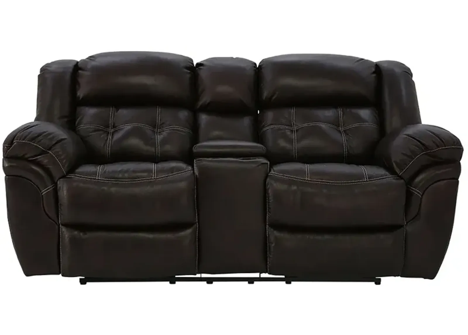 HUDSON CHOCOLATE LEATHER RECLINING LOVESEAT WITH CONSOLE