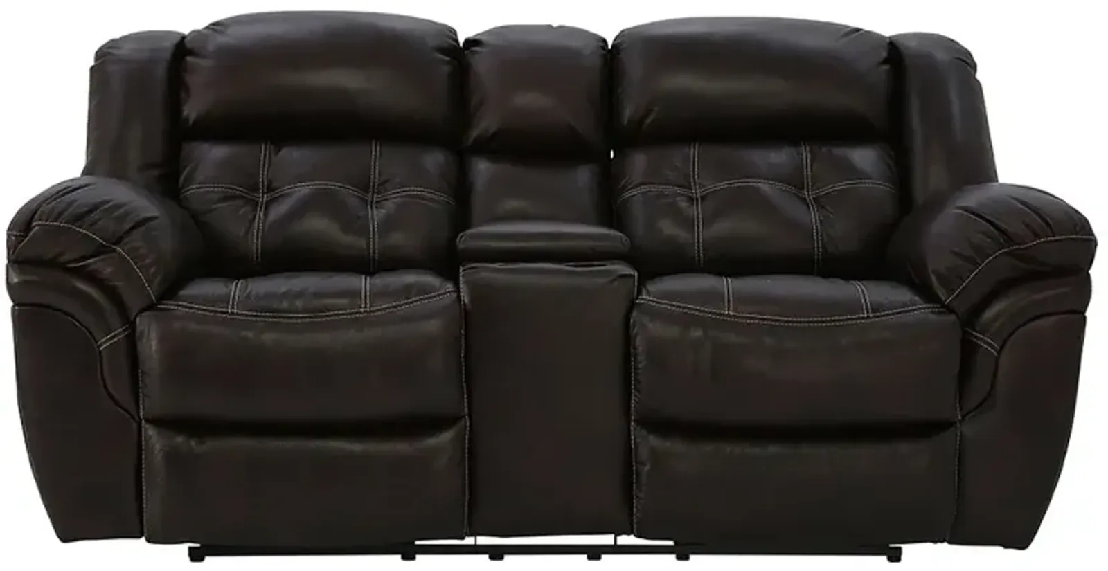 HUDSON CHOCOLATE LEATHER RECLINING LOVESEAT WITH CONSOLE