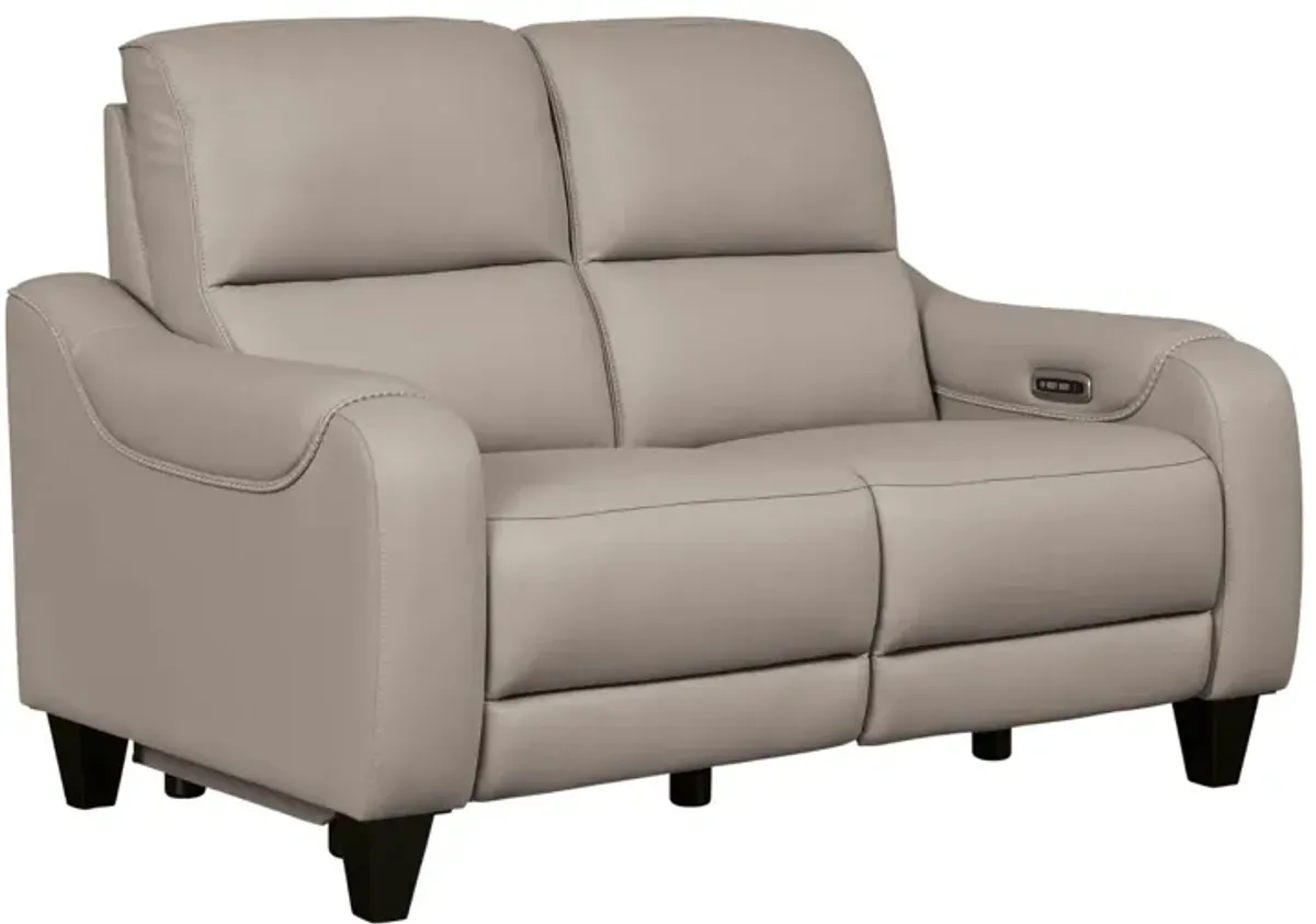 MERCOMATIC GRAY LEATHER 2P POWER RECLINING LOVESEAT