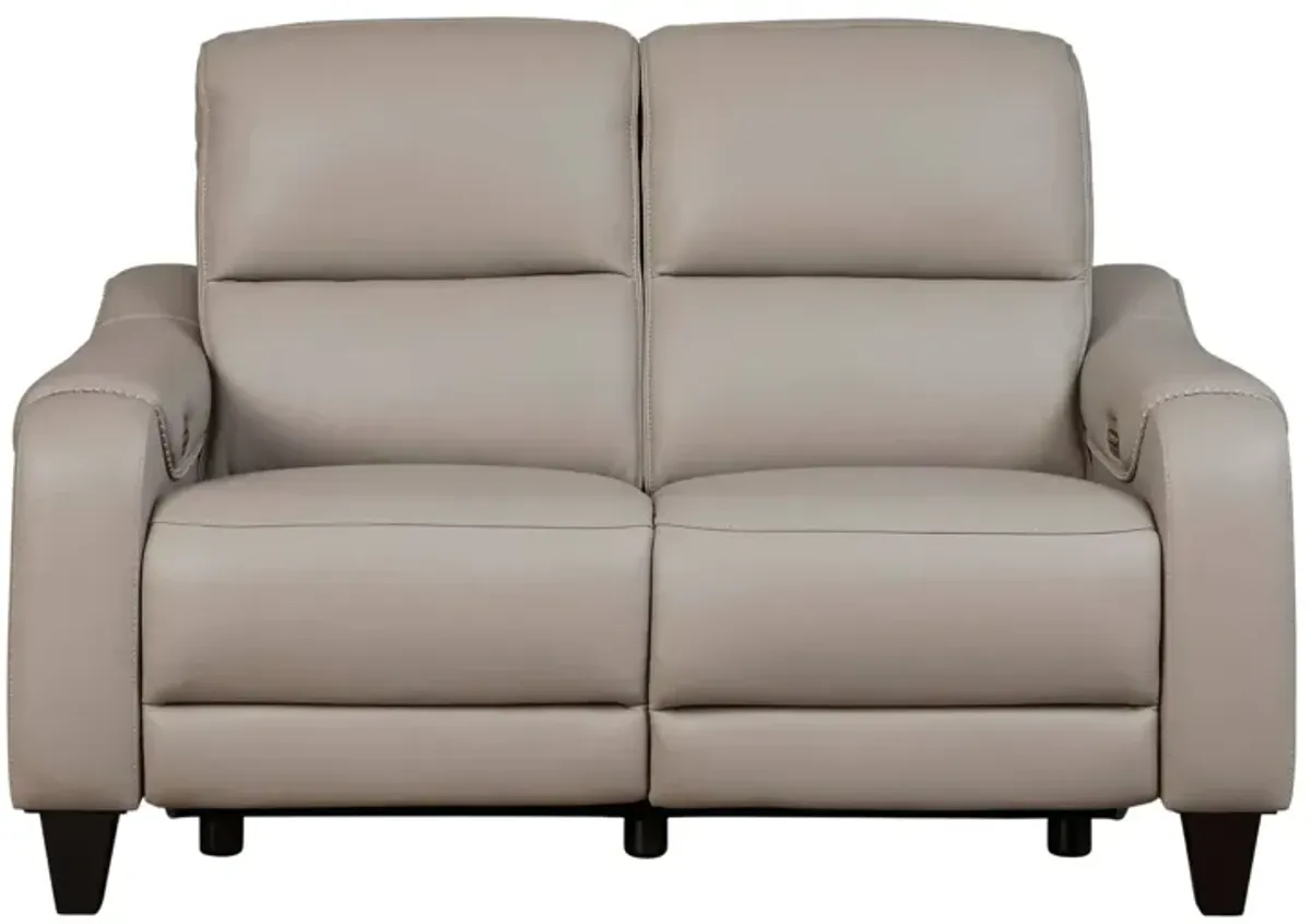 MERCOMATIC GRAY LEATHER 2P POWER RECLINING LOVESEAT