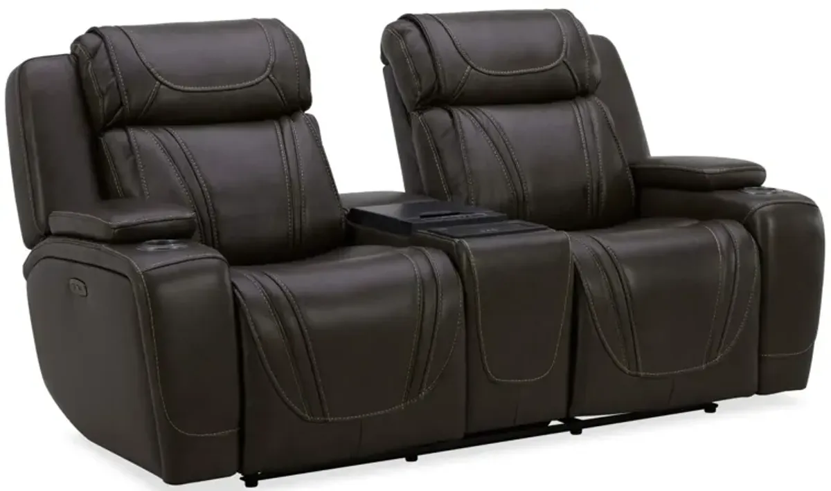 BOSTON CHARCOAL LEATHER POWER LOVESEAT WITH REFRIGERATOR CONSOLE